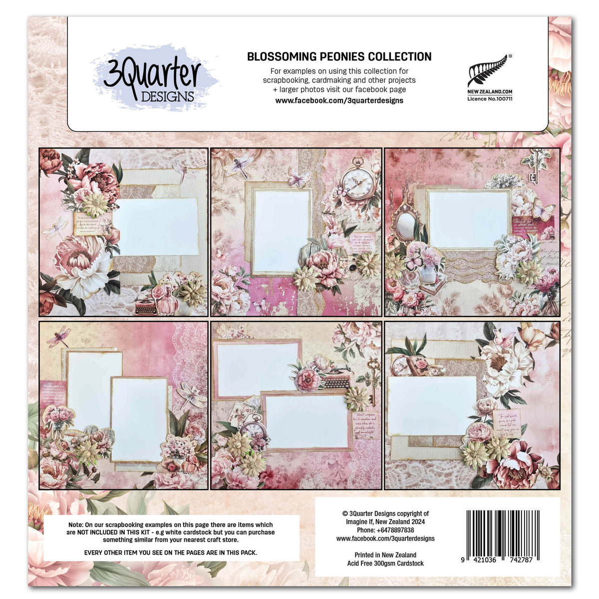 3Quarter Designs Papier et Découpes 12x12 Pivoines Épanouies