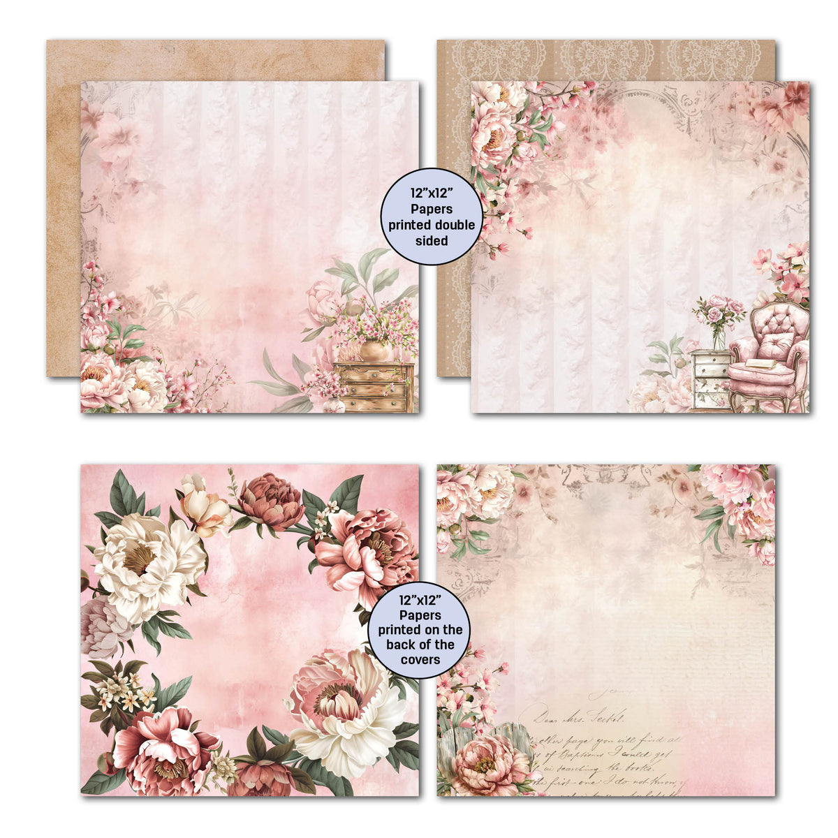 3Quarter Designs Papier et Découpes 12x12 Pivoines Épanouies