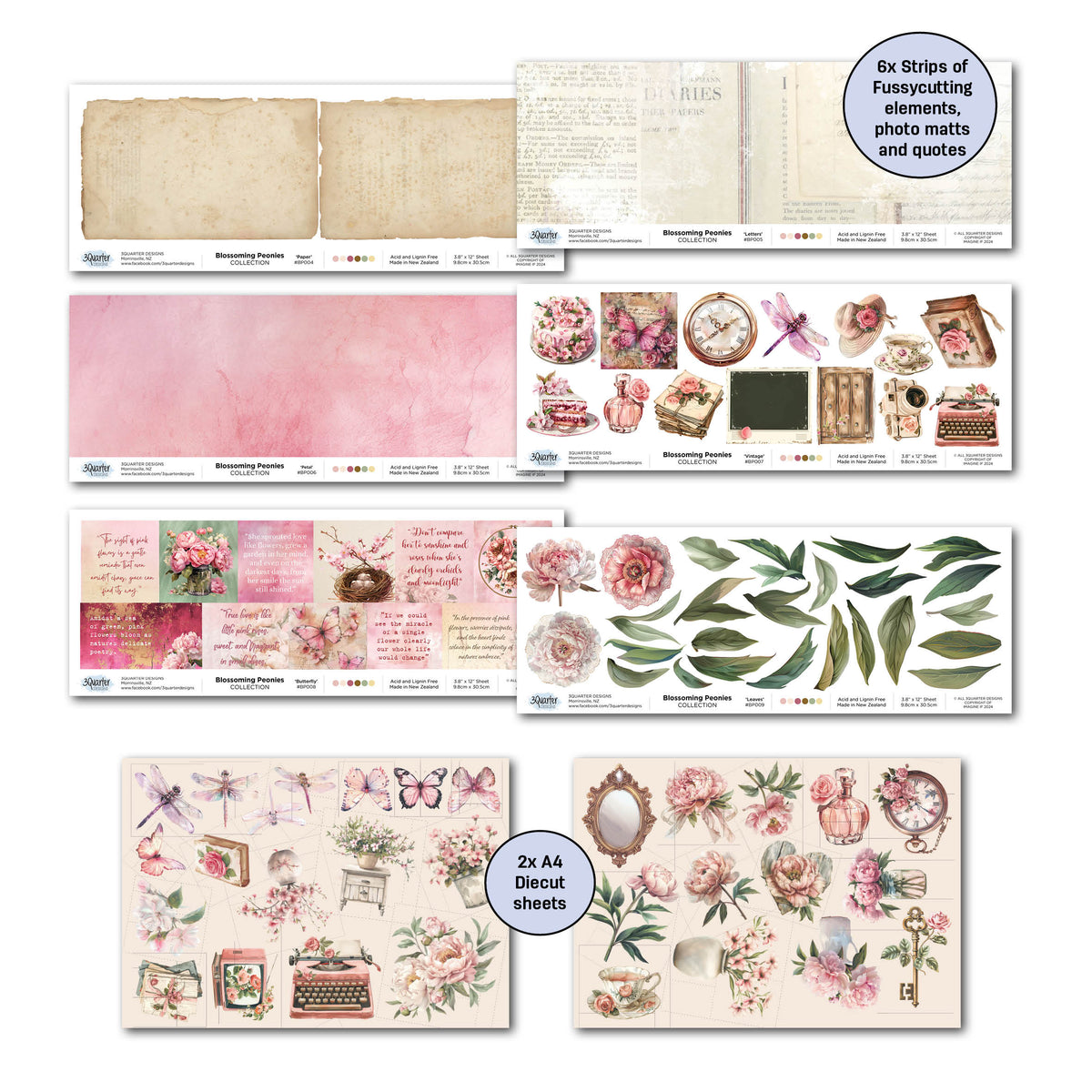 3Quarter Designs Papier et Découpes 12x12 Pivoines Épanouies