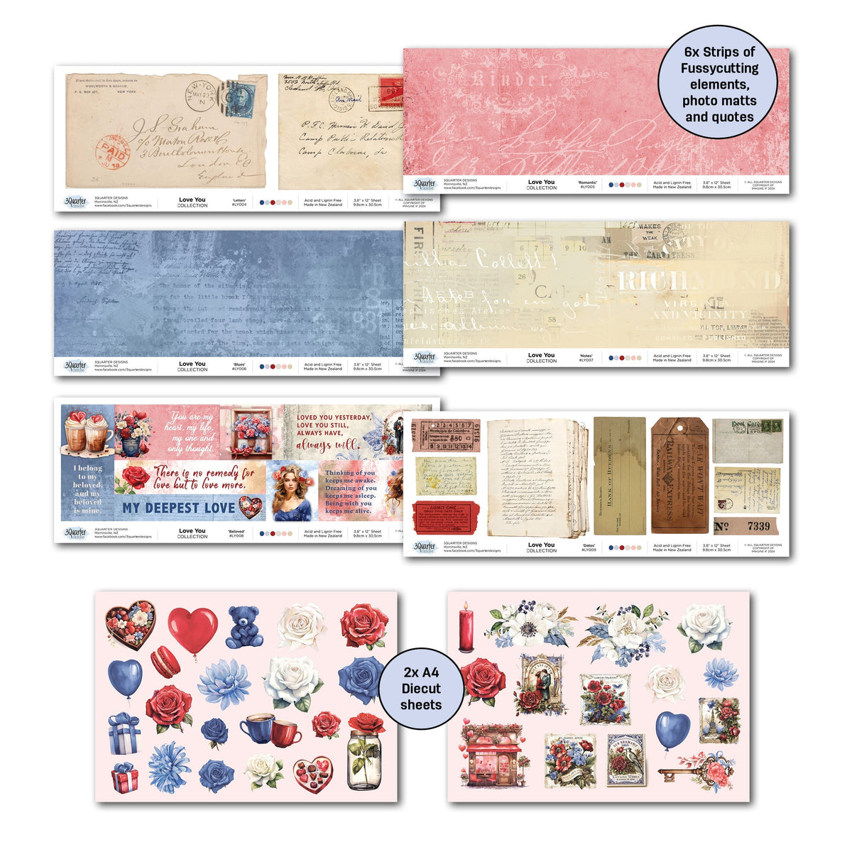 Collection de scrapbooking 3Quarter Designs Love You 30x30 cm