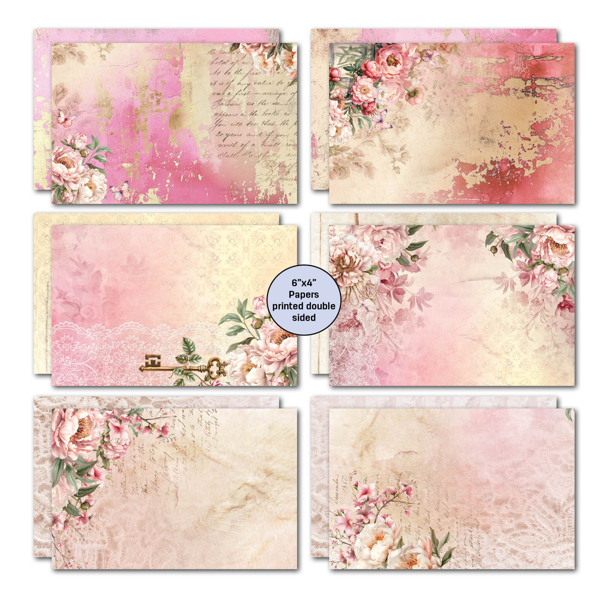 Pochette de 6 cartes 3Quarter Designs Pivoines épanouies 15,2 x 10,2 cm