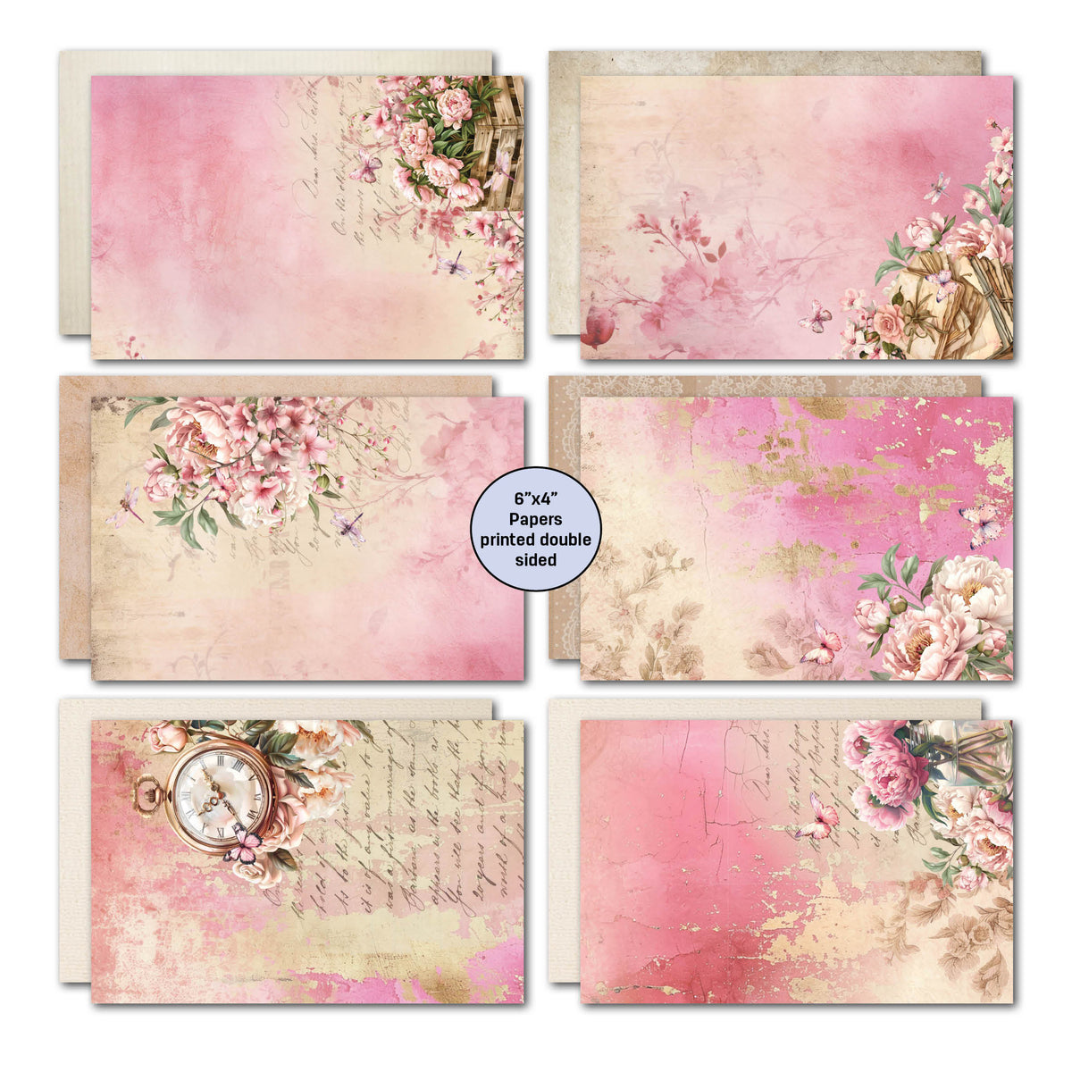 Pochette de 6 cartes 3Quarter Designs Pivoines épanouies 15,2 x 10,2 cm