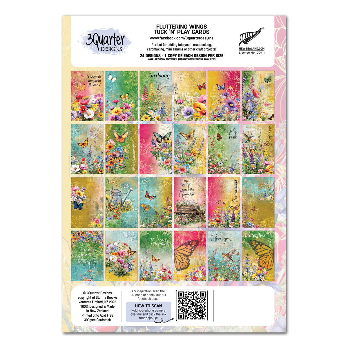 3Quarter Designs Fluttering Wings - Cartes à glisser et jouer