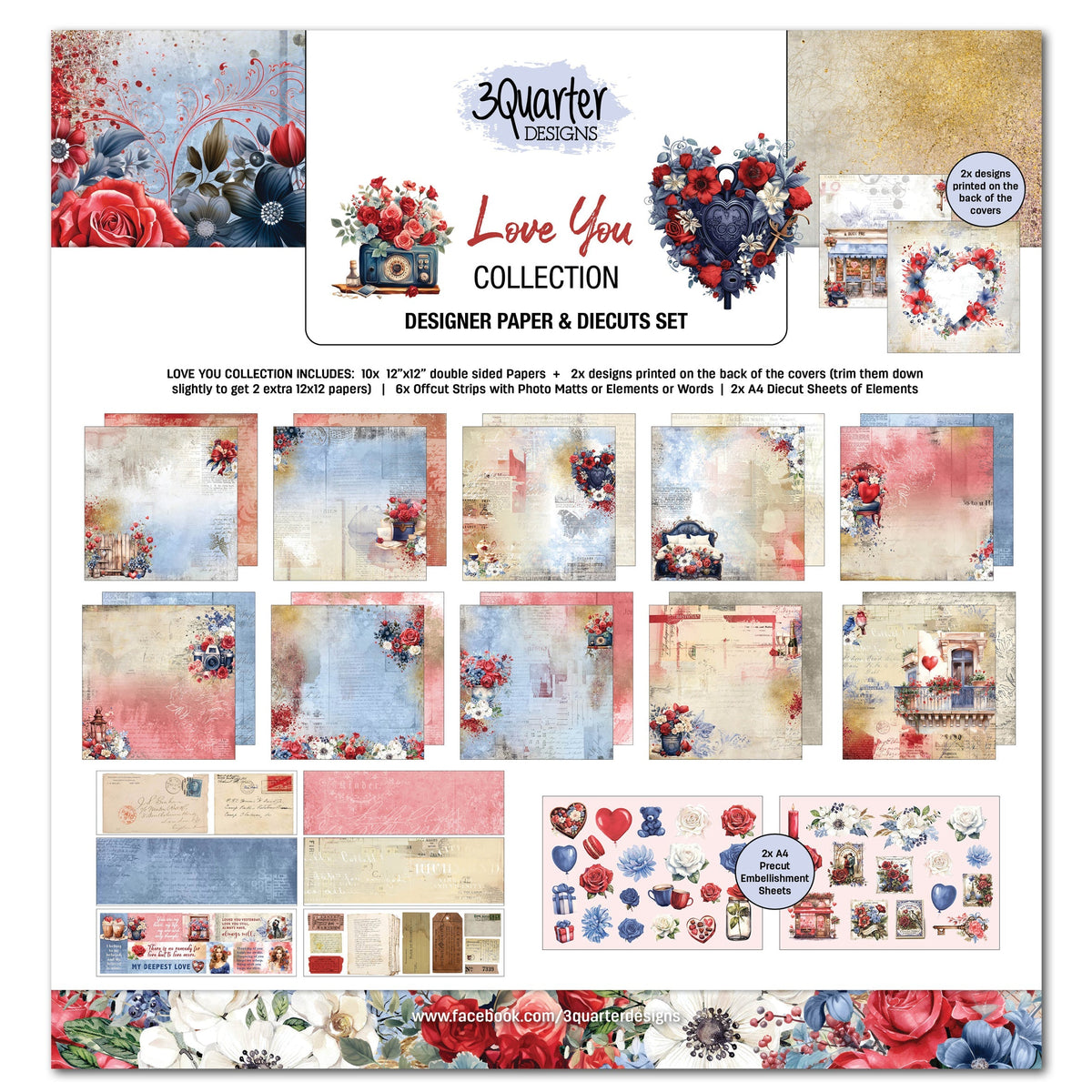 Collection de scrapbooking 3Quarter Designs Love You 30x30 cm