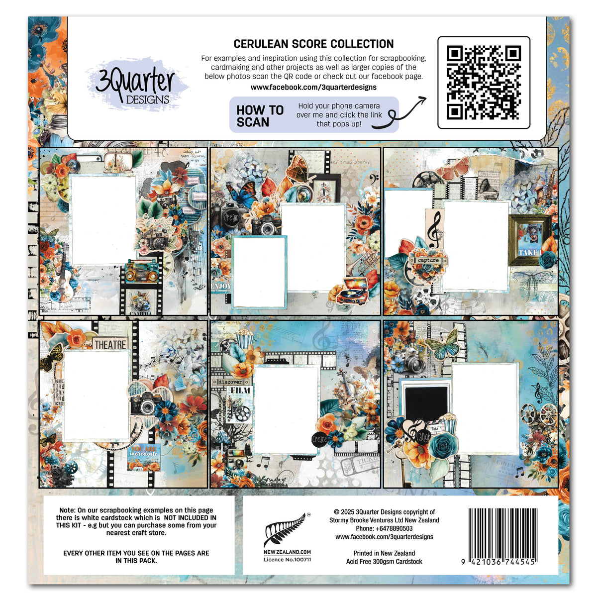 3Quarter Designs Cerulean Score Set de Papier Design 30x30cm et Découpes
