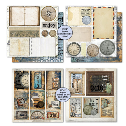 3Quarter Designs Eclectic Clocks 12x12 Design Paper & Diecuts Set