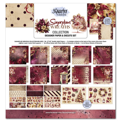 3Quarter Designs Sugarplum Wreath 12x12 Design Paper & Diecuts Set