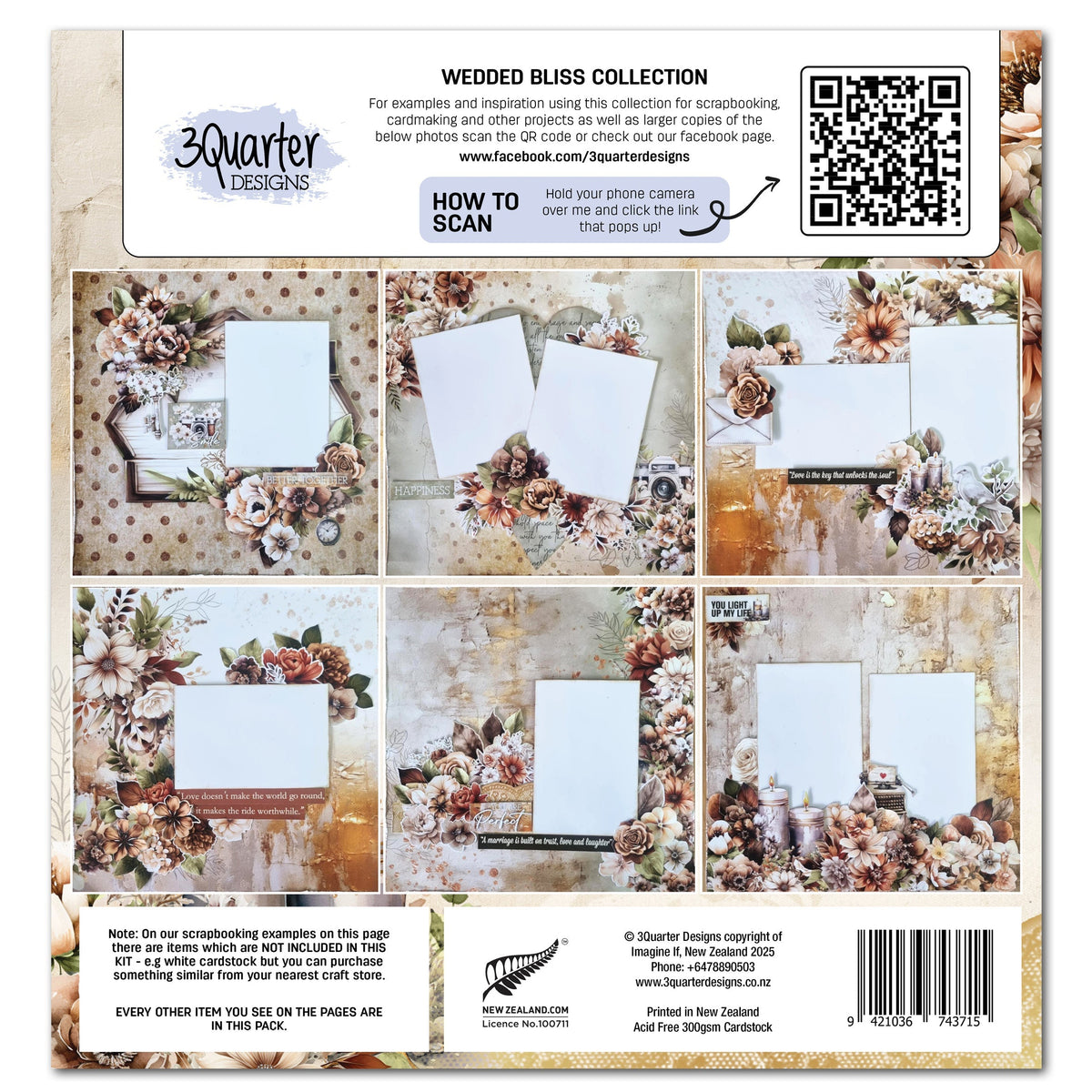 3Quarter Designs Wedded Bliss Lot de Papiers et de Découpes 30x30 cm