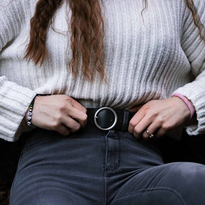 Sempre - Ceinture en cuir de vachette marron avec boucle circulaire - Fabriqué au Canada