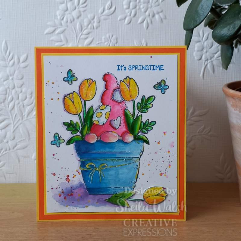 Tampon transparent individuel Woodware Nain pot de fleurs 10 x 15 cm
