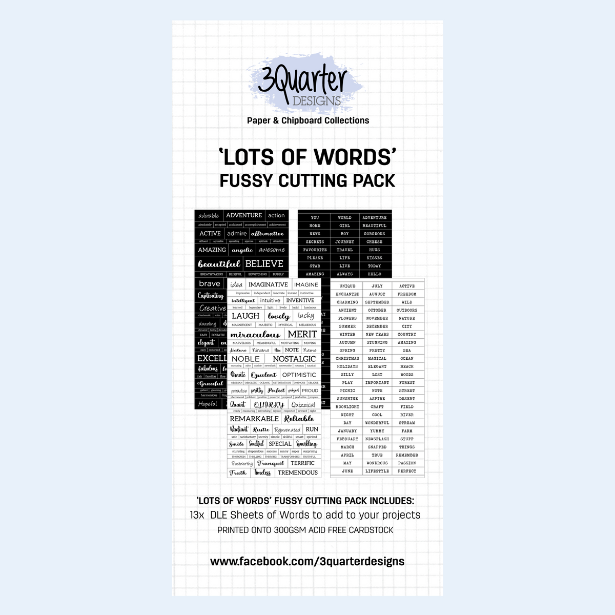 Pack de découpe Fussy Cutting 3Quarter Designs - Lots of Words