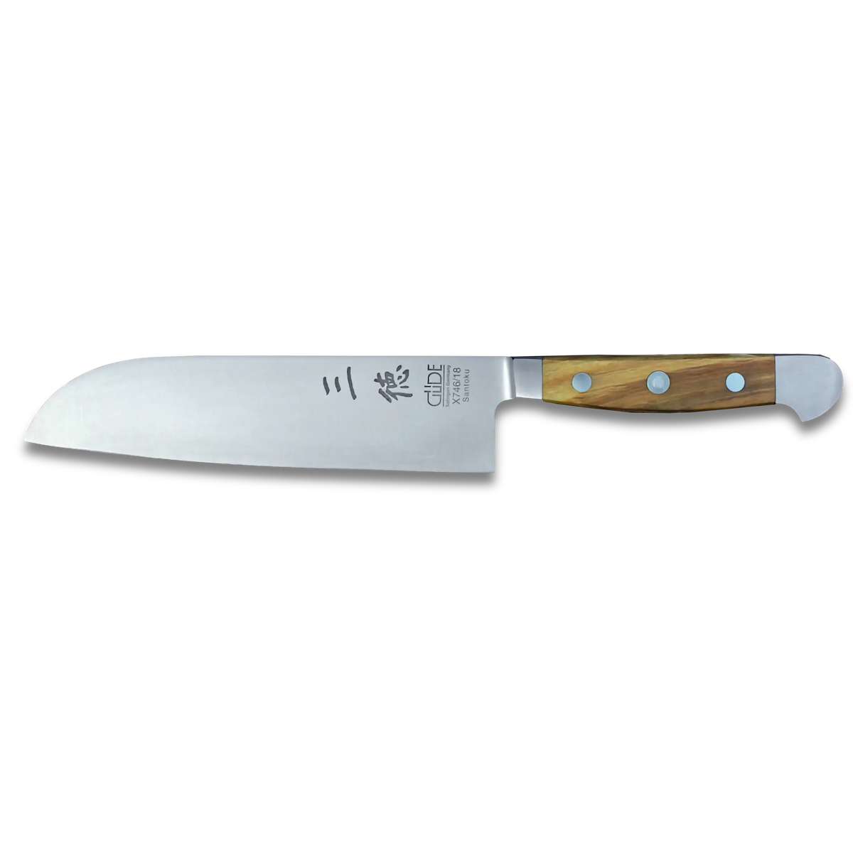 ALPHA OLIVE | Couteau Santoku Lame lisse 18 cm | Acier forgé / Manche en olivier