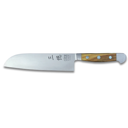 ALPHA OLIVE | Couteau Santoku Lame lisse 18 cm | Acier forgé / Manche en olivier