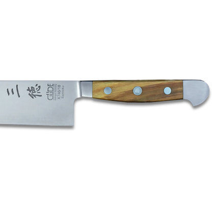 ALPHA OLIVE | Couteau Santoku Lame lisse 18 cm | Acier forgé / Manche en olivier
