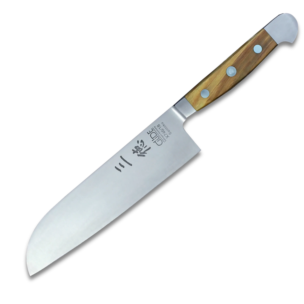ALPHA OLIVE | Couteau Santoku Lame lisse 18 cm | Acier forgé / Manche en olivier