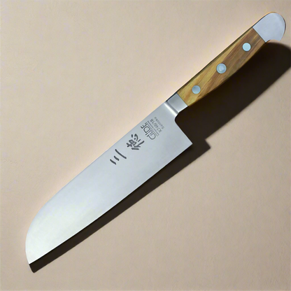 ALPHA OLIVE | Couteau Santoku Lame lisse 18 cm | Acier forgé / Manche en olivier