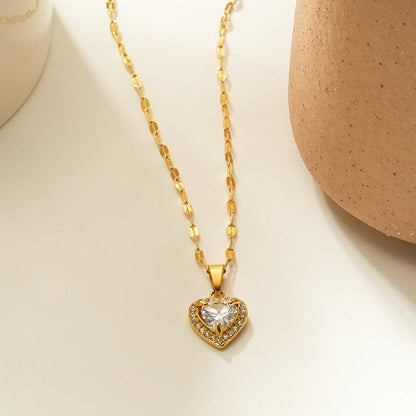 ZITA Gold: Gucci-Style Dainty Chain Necklace with Sparkling Petit Pavé Heart Pendant