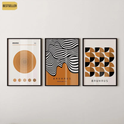 Bauhaus Art Prints: Mid-Century Modern Trio, Brown Geometric Posters