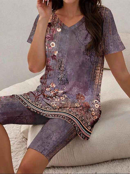 Women's Floral Print Two Piece Set – 3D Printed T-Shirt and Shorts Outfit
