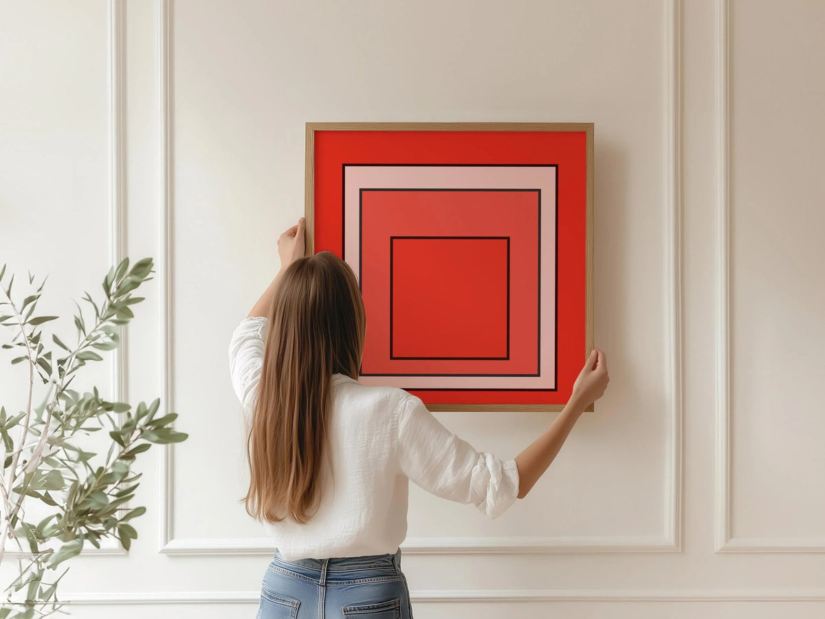 Josef Albers Inspired ‚ Metro‚Äô Homage to the Square Giclee Print: Mid-Century Modern Orange Art (1x1)
