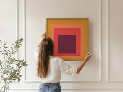 Inspiré par l'estampe numérique « Split Peach » de Josef Albers : Art moderne du milieu du siècle « Hommage au carré »