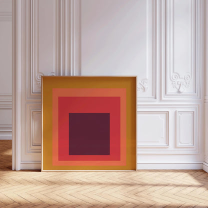 Inspiré par l'estampe numérique « Split Peach » de Josef Albers : Art moderne du milieu du siècle « Hommage au carré »