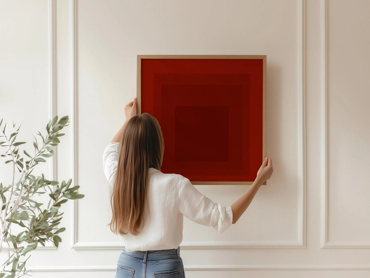 Josef Albers Inspired 'Flood' Giclee Print: Mid-Century Modern Art, Red Homage to the Square