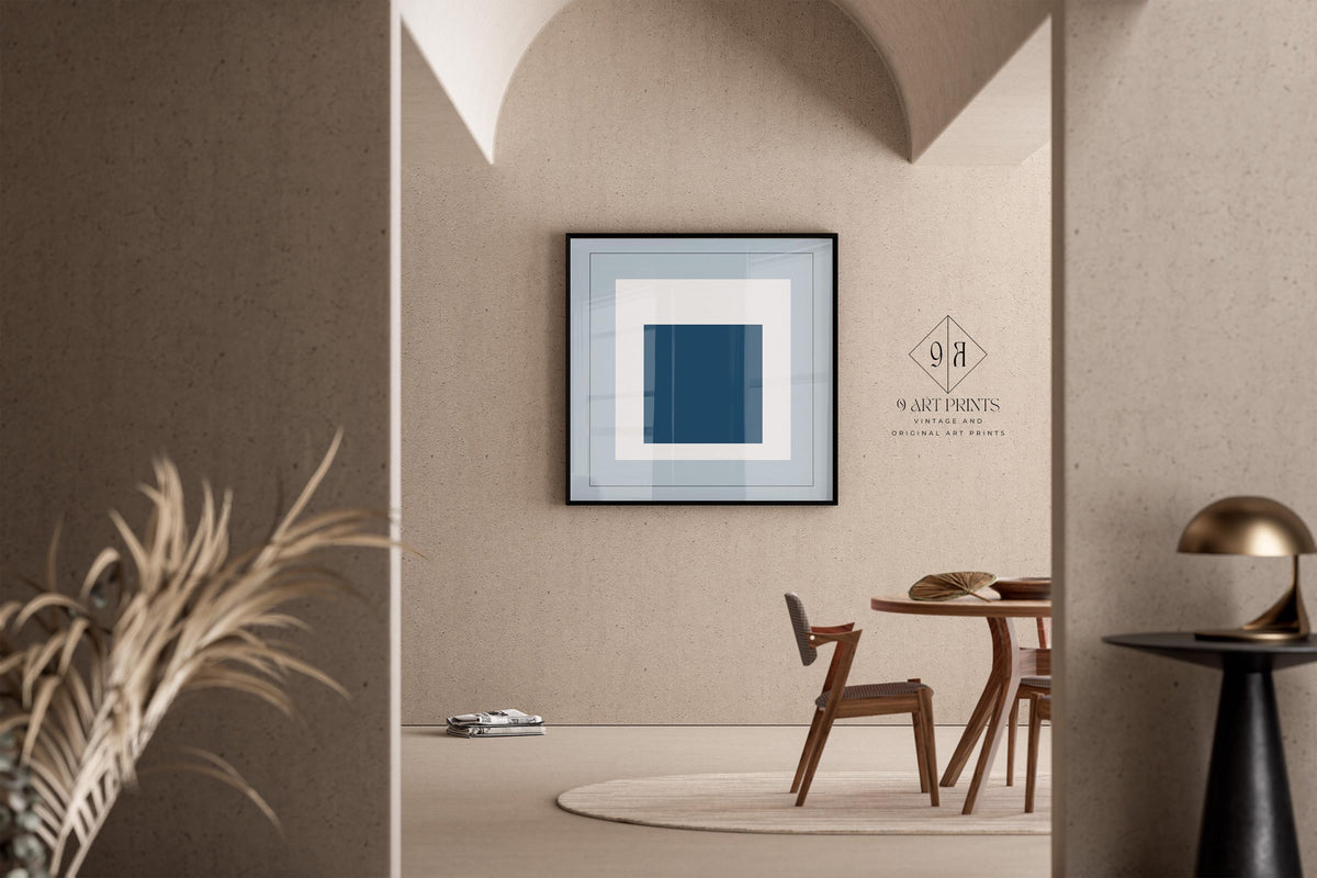 D'après Josef Albers - Madmen (Hommage au Carré) IMPRESSION | Art imprimé moderne du milieu du siècle en bleu froid (disponible encadré) 1x1