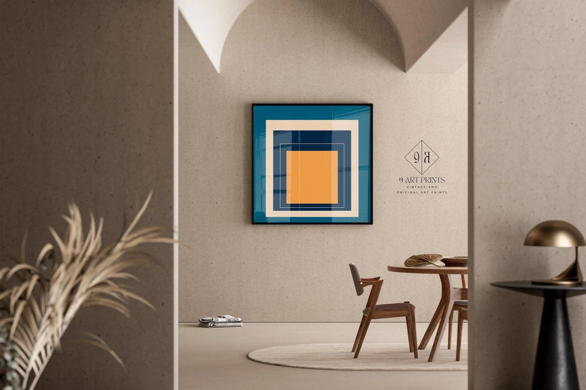 Impression Giclée « Métro » inspirée de Josef Albers : Art moderne du milieu du siècle, hommage au carré bleu et orange