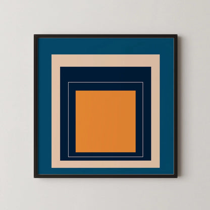 Impression Giclée « Métro » inspirée de Josef Albers : Art moderne du milieu du siècle, hommage au carré bleu et orange