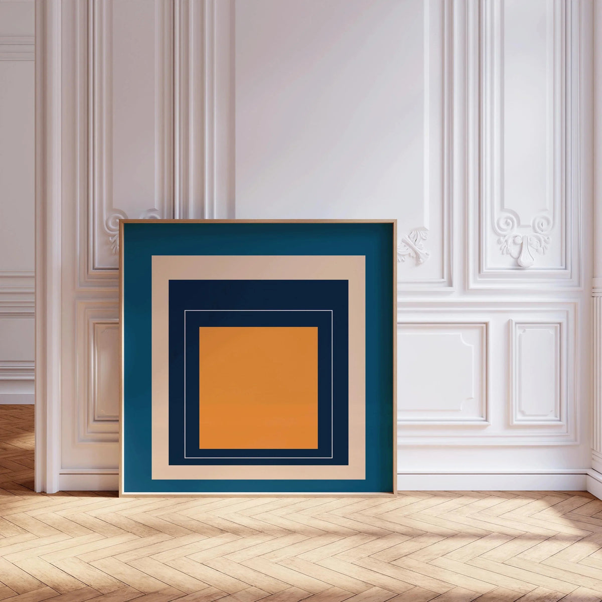 Impression Giclée « Métro » inspirée de Josef Albers : Art moderne du milieu du siècle, hommage au carré bleu et orange