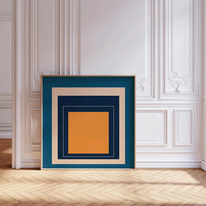 Impression Giclée « Métro » inspirée de Josef Albers : Art moderne du milieu du siècle, hommage au carré bleu et orange