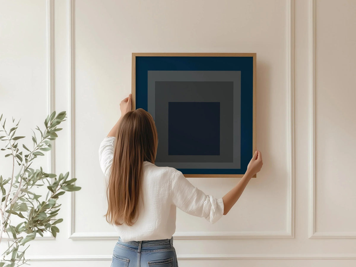 Josef Albers 'Pureheart' Giclee Print: Mid-Century Modern Art, Blue & Gray 'Homage to the Square'