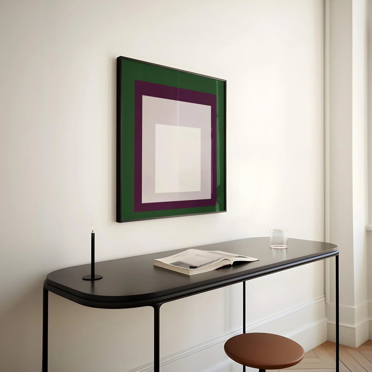 Impression Giclée « Temple » inspirée de Josef Albers : Art Moderne Mid-Century, Vert Violet Blanc