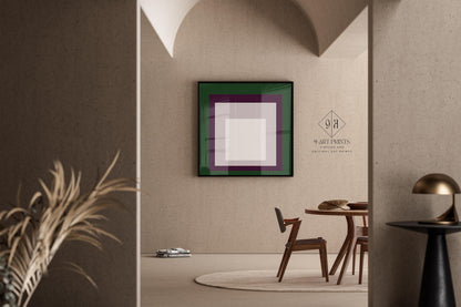 Impression Giclée « Temple » inspirée de Josef Albers : Art Moderne Mid-Century, Vert Violet Blanc