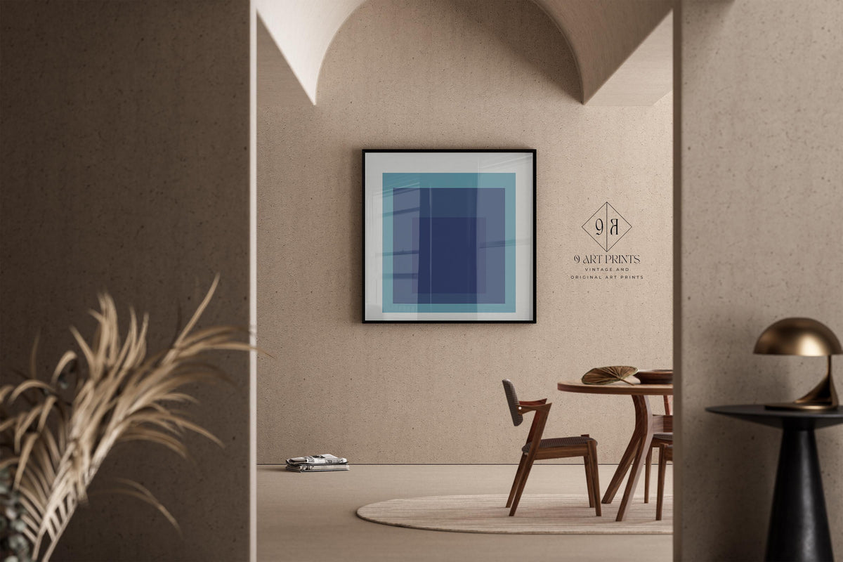 Josef Albers Inspired 'Tide' Giclee Print: Mid-Century Modern Art, Mint Blue
