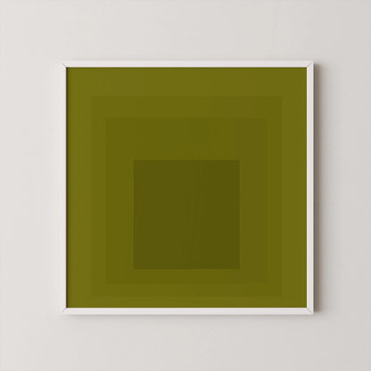 Josef Albers Inspired 'Homage to the Square' Giclee Print Mid-Century Modern Olive Green Art