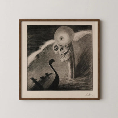 Alfred Kubin - L'horreur | Célèbre esquisse monochrome surréaliste et symboliste (disponible encadrée à la main ou sans cadre) 1x1
