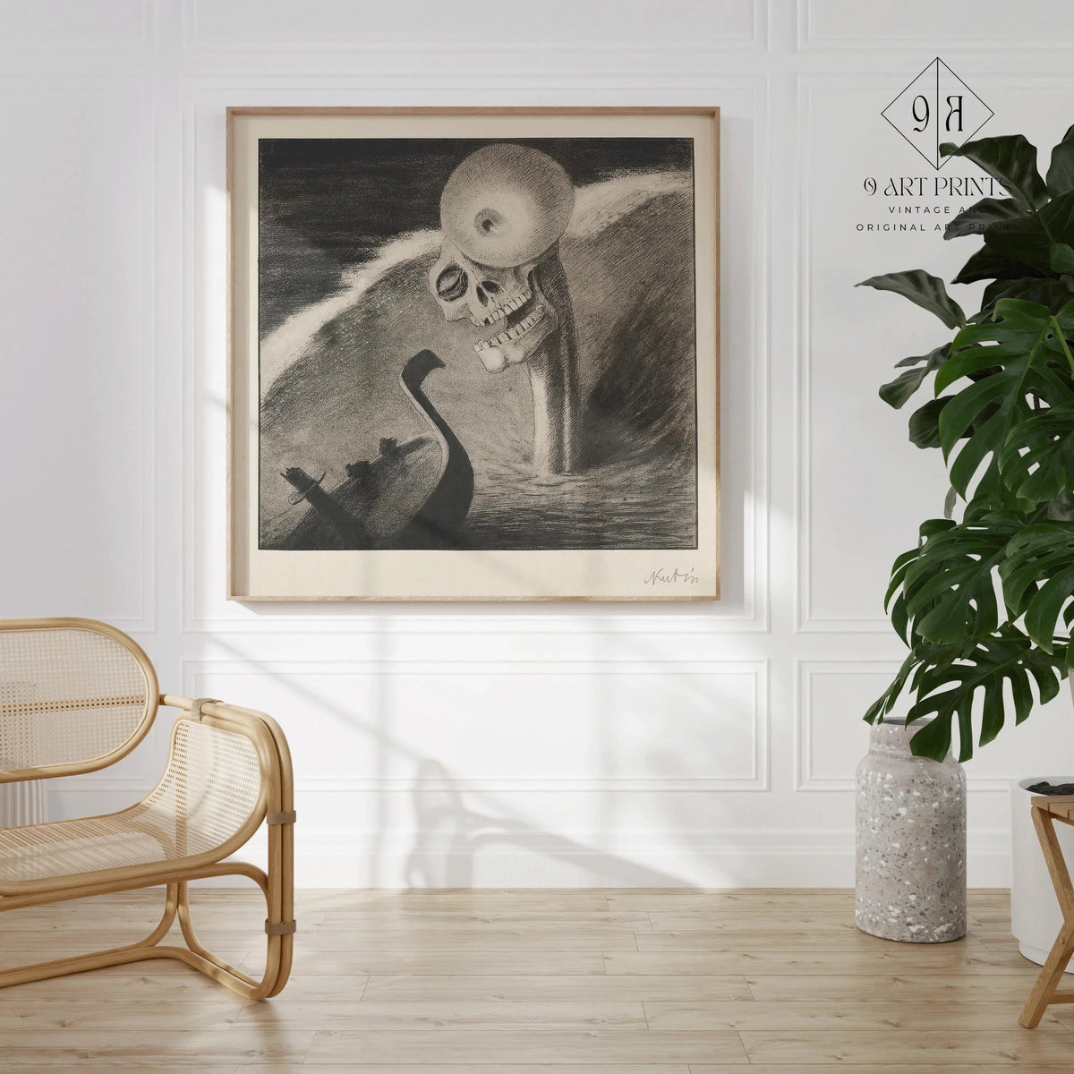 Alfred Kubin - L'horreur | Célèbre esquisse monochrome surréaliste et symboliste (disponible encadrée à la main ou sans cadre) 1x1