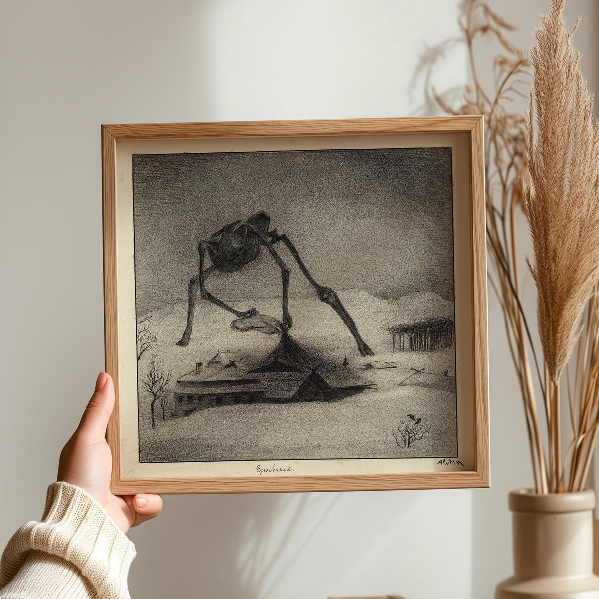 Alfred Kubin - La Peste | Célèbre esquisse monochrome surréaliste et symboliste (disponible encadrée à la main ou sans cadre) 1x1
