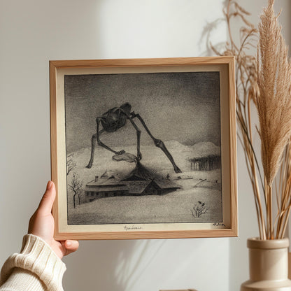 Alfred Kubin - La Peste | Célèbre esquisse monochrome surréaliste et symboliste (disponible encadrée à la main ou sans cadre) 1x1