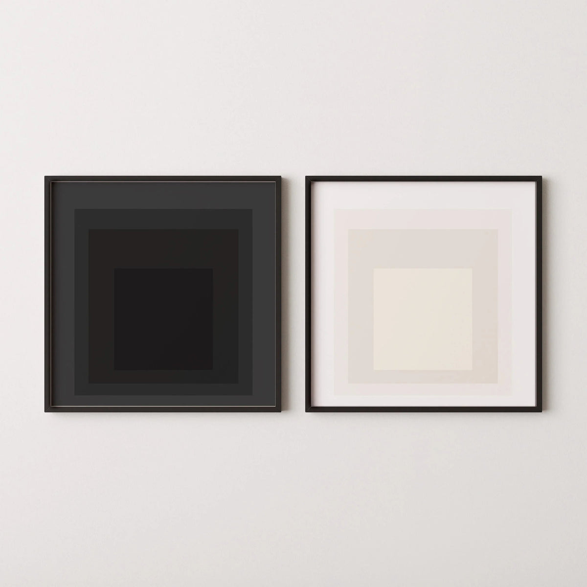Lot d'imprimés d'art inspirés de Josef Albers : Duo carré moderne du milieu du siècle