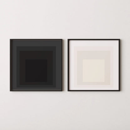 Lot d'imprimés d'art inspirés de Josef Albers : Duo carré moderne du milieu du siècle