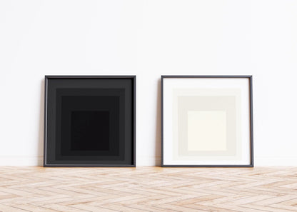 Lot d'imprimés d'art inspirés de Josef Albers : Duo carré moderne du milieu du siècle