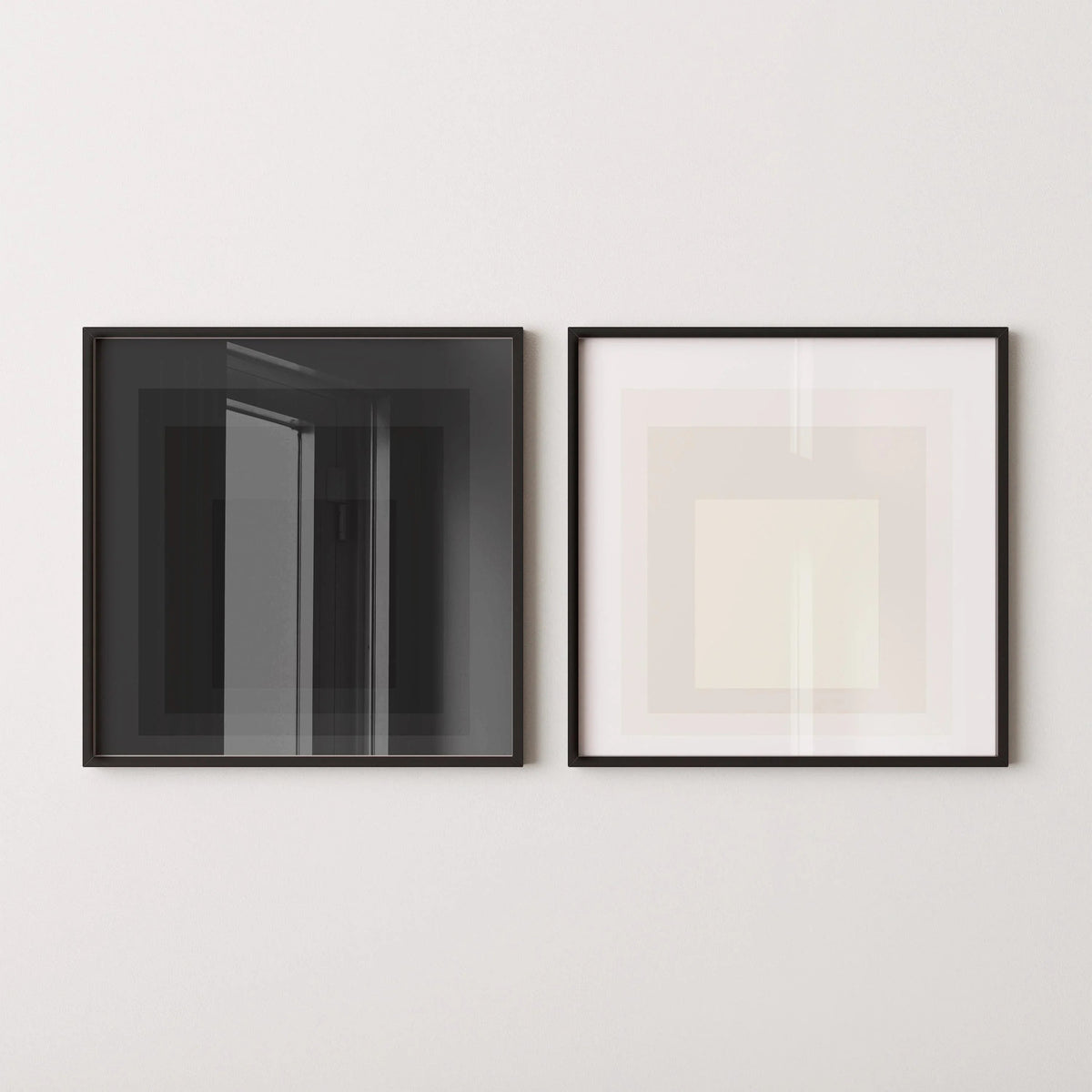 Lot d'imprimés d'art inspirés de Josef Albers : Duo carré moderne du milieu du siècle