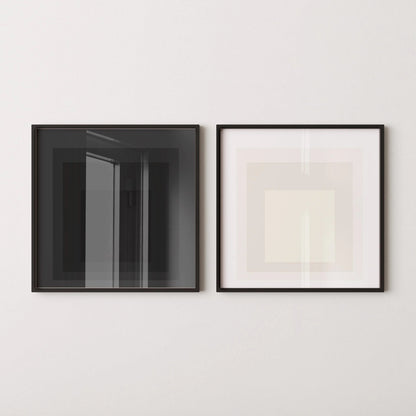 Lot d'imprimés d'art inspirés de Josef Albers : Duo carré moderne du milieu du siècle