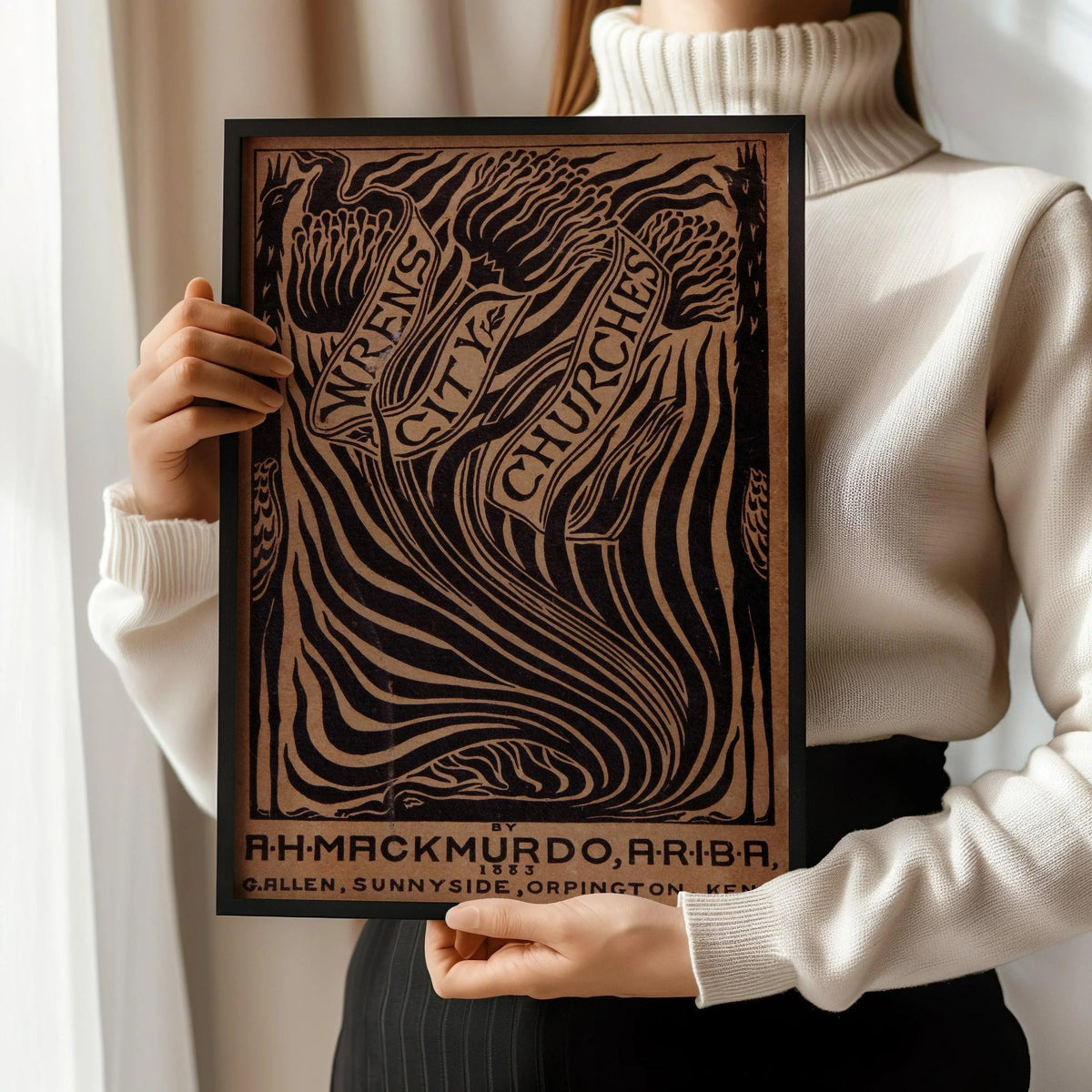 Gravure d'art Les églises de la Cité d'Arthur Haygate Mackmurdo : Affiche de couverture de livre vintage