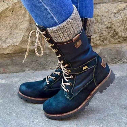 Women's Casual Mid-Calf Boots – Low Heel PU Leather Fashion Footwear