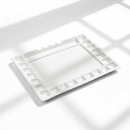21 Wells Ceramic Color Tray Palette 12" x 15 3/4" - 1 Large Mixing Area and 4 Inclined Brush Holders