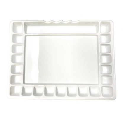 21 Wells Ceramic Color Tray Palette 12" x 15 3/4" - 1 Large Mixing Area and 4 Inclined Brush Holders
